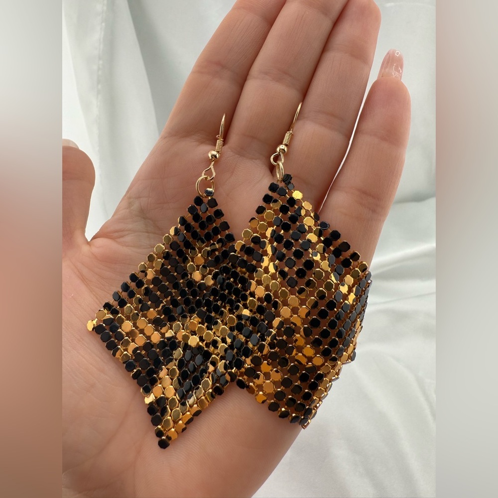 New! Tiger print unique Gold and Black Mesh Earrings